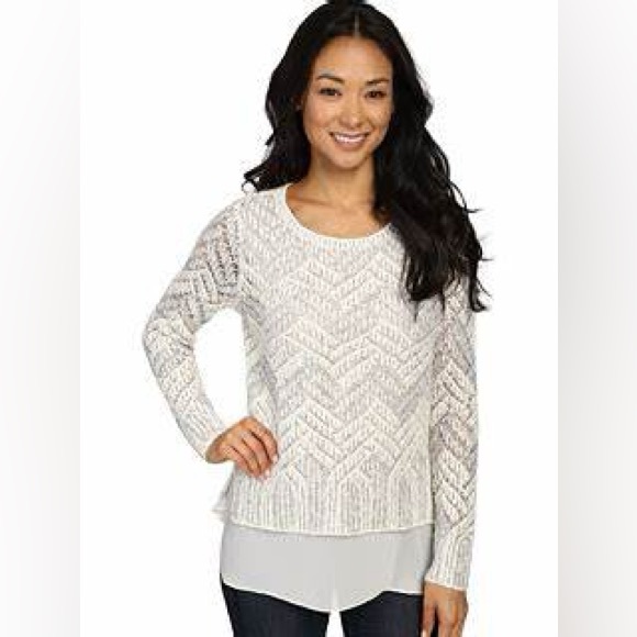 Metallic Thread Silver and White Chevron Sweater from Lucky Brand - Picture 2 of 11